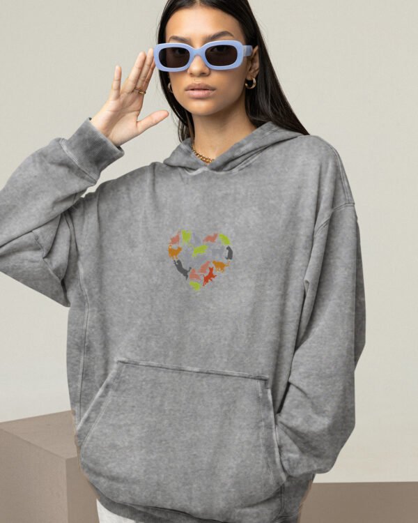 Bluza oversize z kapturem <br>Haft Kocie Serce <br>Haft, Efekt sprania